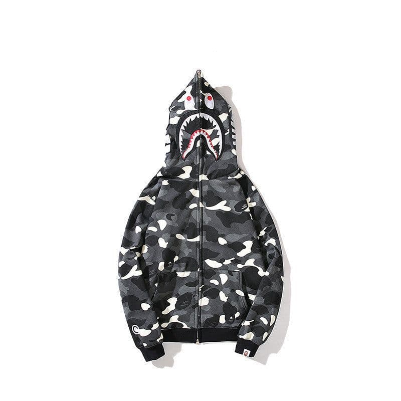 image-3D printing cross-border European and American new trendy brand shark head camouflage printing men and women couples all-match wholesale zipper to the end