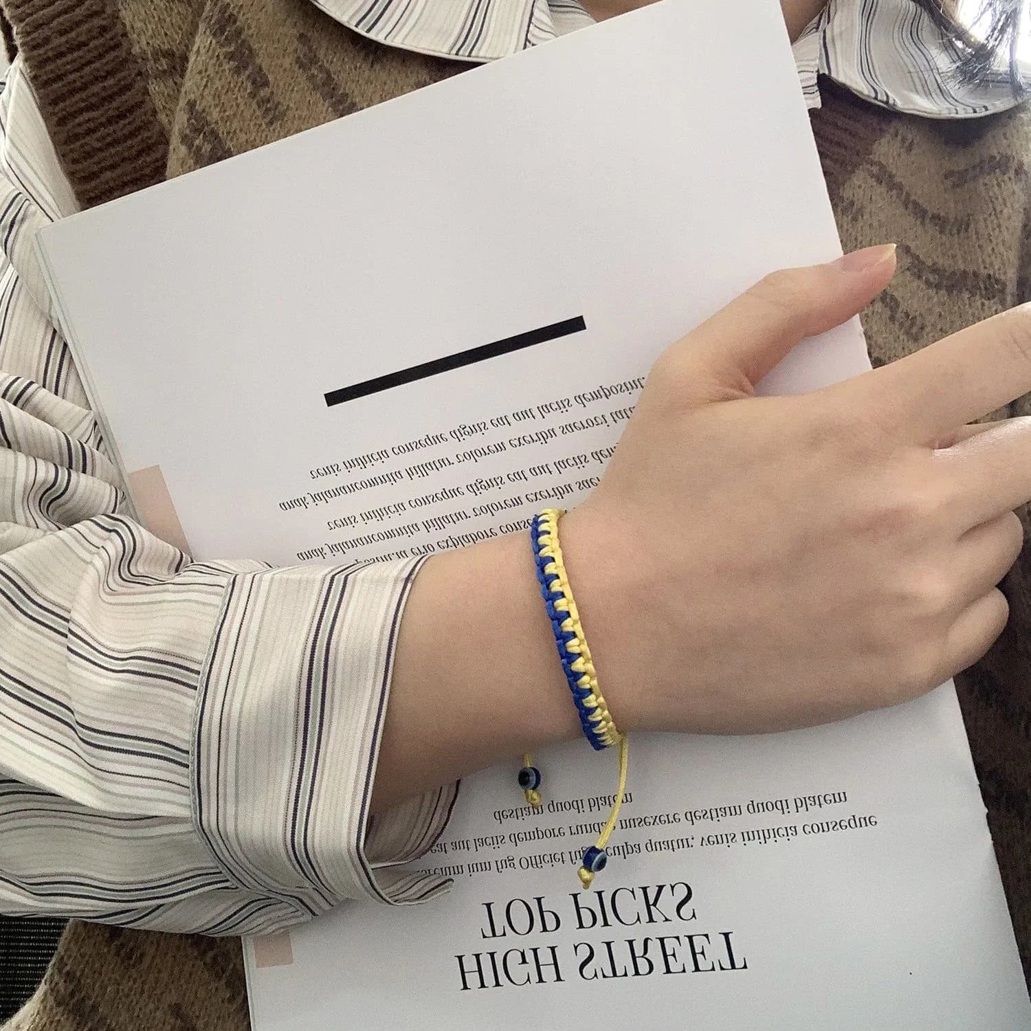 image-Cross-border Hot Selling Creative Colorblock Ukrainian Bracelet Ukrainian Yellow Blue Bracelet Handwoven Adjustable Bracelet