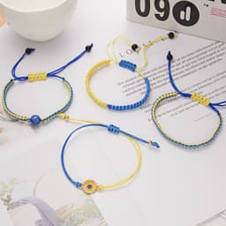 image-Cross-border Hot Selling Creative Colorblock Ukrainian Bracelet Ukrainian Yellow Blue Bracelet Handwoven Adjustable Bracelet