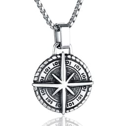 image-Stainless steel compass retro necklace pendant European and American retro titanium steel punk pendant men's pendant wholesale