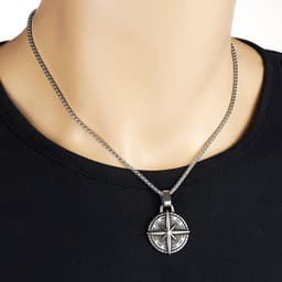 image-Stainless steel compass retro necklace pendant European and American retro titanium steel punk pendant men's pendant wholesale