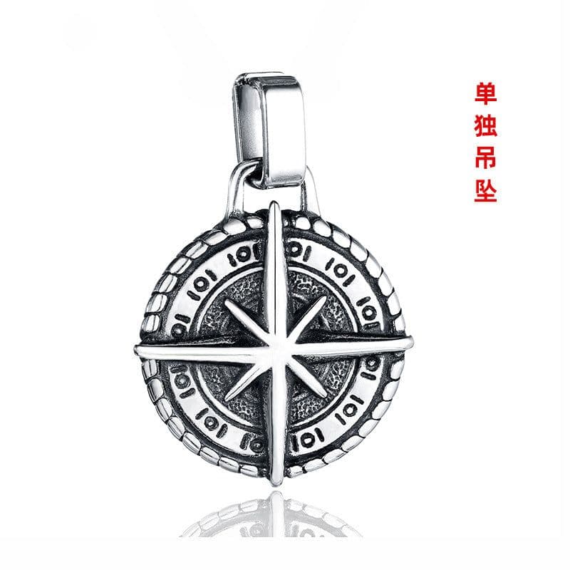 image-Stainless steel compass retro necklace pendant European and American retro titanium steel punk pendant men's pendant wholesale
