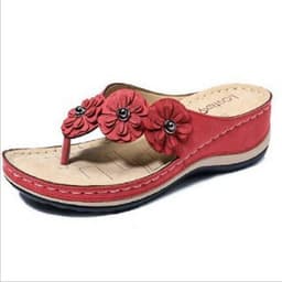 image-2021 summer new foreign trade large size sandals women European and American multicolor handmade retro flowers flat wedge sandals women