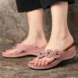 image-2021 summer new foreign trade large size sandals women European and American multicolor handmade retro flowers flat wedge sandals women