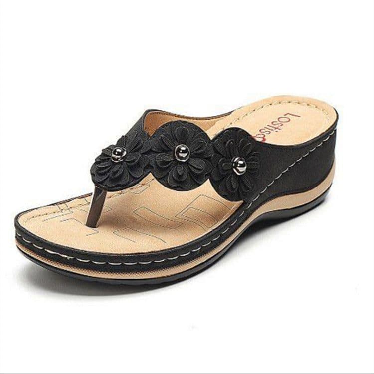 image-2021 summer new foreign trade large size sandals women European and American multicolor handmade retro flowers flat wedge sandals women
