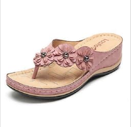 image-2021 summer new foreign trade large size sandals women European and American multicolor handmade retro flowers flat wedge sandals women