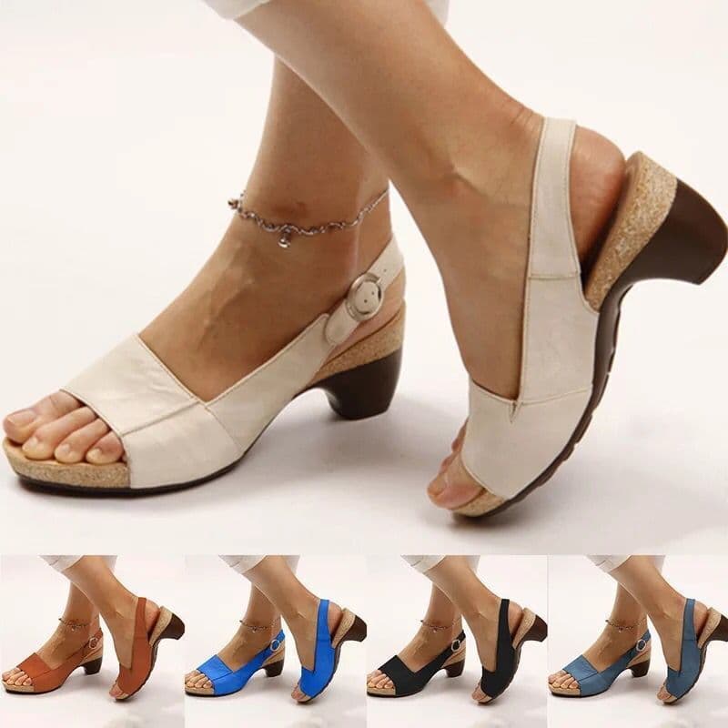 image-summer new women's shoes Europe and America Amazon solid color thick heel buckle ladies sandals 35-43 large size shoes women