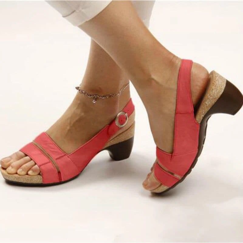 image-summer new women's shoes Europe and America Amazon solid color thick heel buckle ladies sandals 35-43 large size shoes women