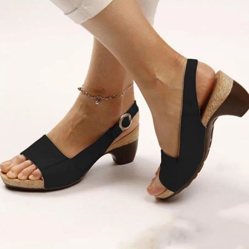 image-summer new women's shoes Europe and America Amazon solid color thick heel buckle ladies sandals 35-43 large size shoes women