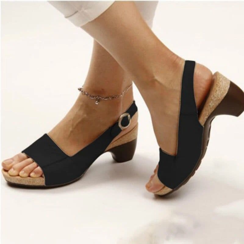 image-summer new women's shoes Europe and America Amazon solid color thick heel buckle ladies sandals 35-43 large size shoes women