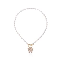 image-European and American cross-border jewelry fashion OT buckle crystal butterfly pendant necklace female trend temperament all-match pearl necklace
