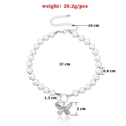 image-European and American cross-border jewelry Short retro metal butterfly pendant necklace for women Fashionable personality popular pearl necklace
