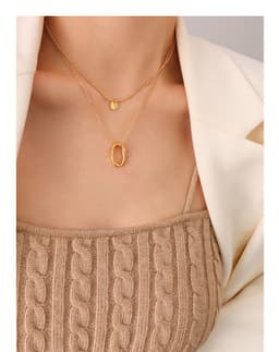 image-European and American ins style niche design sense special-shaped geometric double-layer titanium steel necklace earrings set jewelry plated 18K real gold