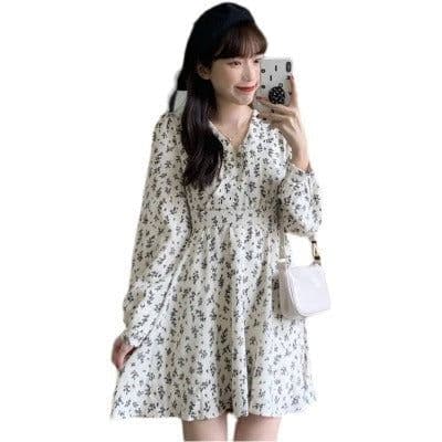 image-Cross-border Amazon 2022 spring and summer new pastoral V-neck temperament high waist loose and thin floral long-sleeved dress