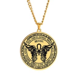 image-Stainless Steel 12 Guardian Archangel Medal Wings Heart Anhe Life Force Magic Amulet Pendant Necklace