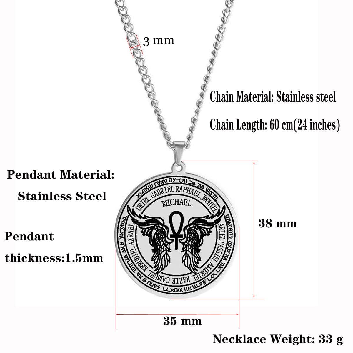 image-Stainless Steel 12 Guardian Archangel Medal Wings Heart Anhe Life Force Magic Amulet Pendant Necklace