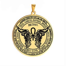 image-Stainless Steel 12 Guardian Archangel Medal Wings Heart Anhe Life Force Magic Amulet Pendant Necklace