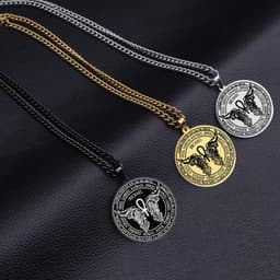 image-Stainless Steel 12 Guardian Archangel Medal Wings Heart Anhe Life Force Magic Amulet Pendant Necklace