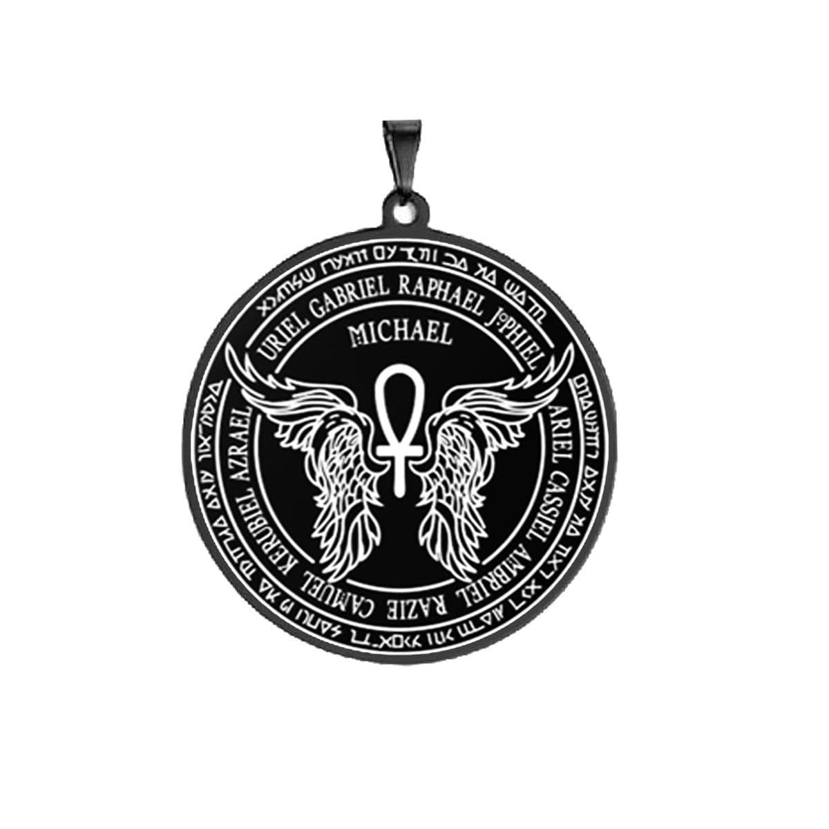 image-Stainless Steel 12 Guardian Archangel Medal Wings Heart Anhe Life Force Magic Amulet Pendant Necklace
