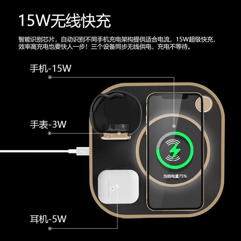 image-Cross-border three-in-one wireless charger 15w fast charge for Apple mobile phone watch headset table lamp four-in-one