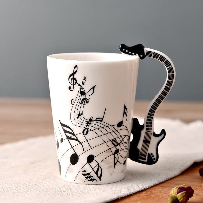 image-Ceramic music mug mug electric guitar musical instrument water mug creative coffee mug enamel porcelain mug color box
