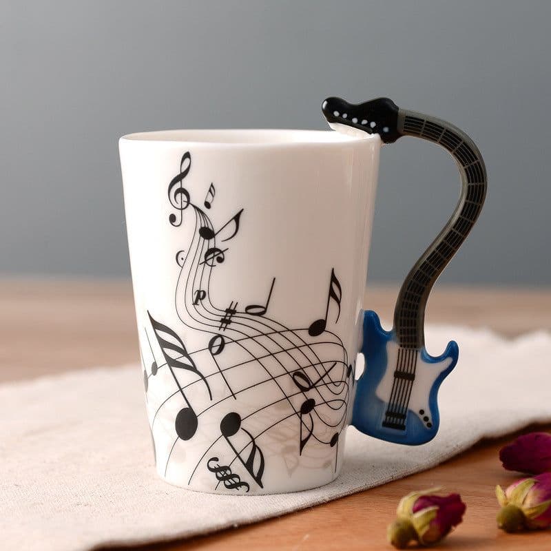 image-Ceramic music mug mug electric guitar musical instrument water mug creative coffee mug enamel porcelain mug color box