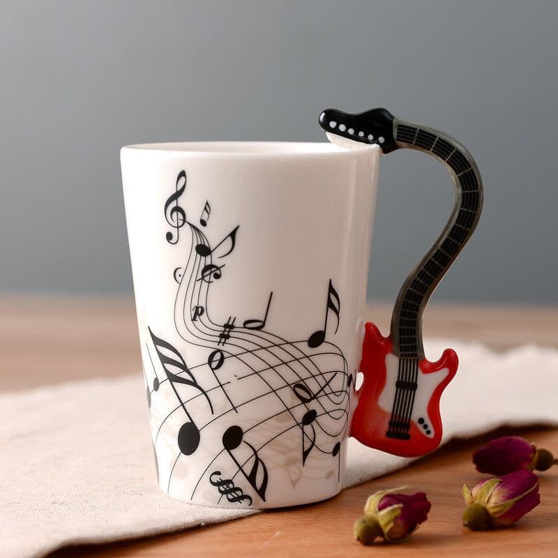 image-Ceramic music mug mug electric guitar musical instrument water mug creative coffee mug enamel porcelain mug color box