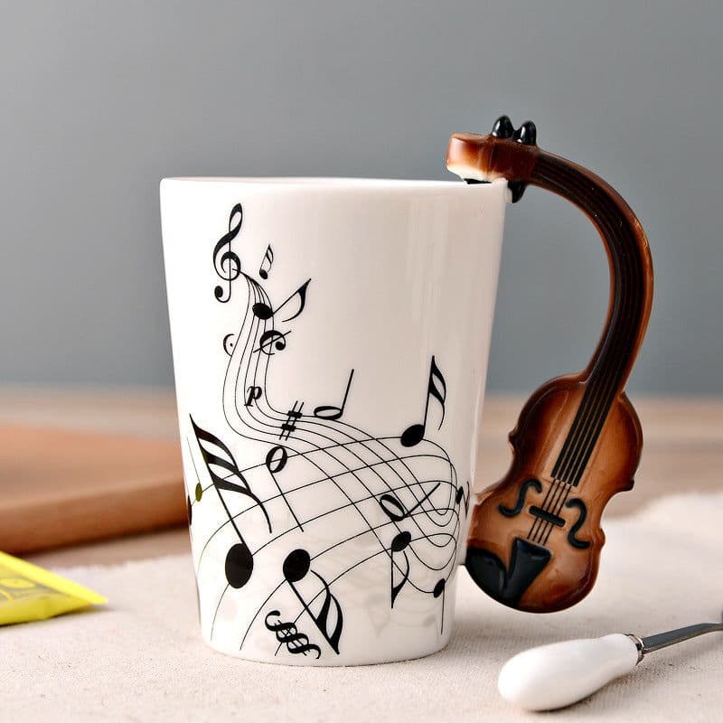 image-Ceramic music mug mug electric guitar musical instrument water mug creative coffee mug enamel porcelain mug color box