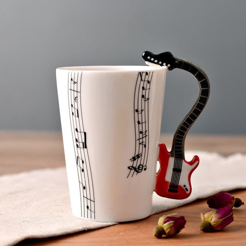 image-Ceramic music mug mug electric guitar musical instrument water mug creative coffee mug enamel porcelain mug color box