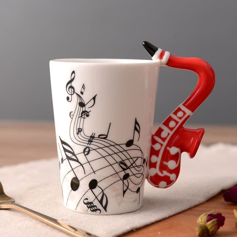 image-Ceramic music mug mug electric guitar musical instrument water mug creative coffee mug enamel porcelain mug color box