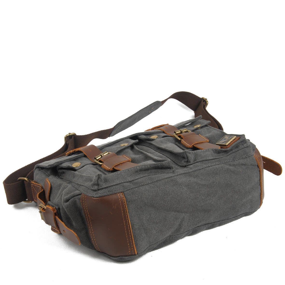 image-Muchuan cloth bag wholesale European and American retro canvas with crazy horse leather men's and women's messenger bag shoulder casual shoulder bag