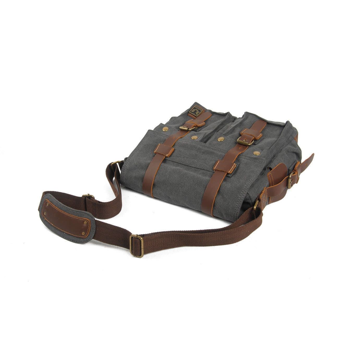image-Muchuan cloth bag wholesale European and American retro canvas with crazy horse leather men's and women's messenger bag shoulder casual shoulder bag