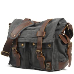 image-Muchuan cloth bag wholesale European and American retro canvas with crazy horse leather men's and women's messenger bag shoulder casual shoulder bag