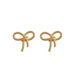 image-S925 silver needle Korean simple and small bow earrings metal commuter student temperament earrings earrings