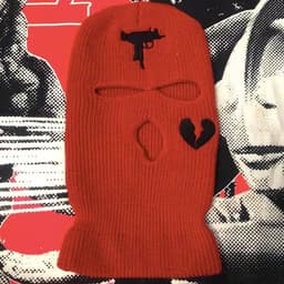 image-Cross-border foreign trade three-hole knitted cap embroidery pistol heart cracked acrylic ski mask ski mask manufacturer