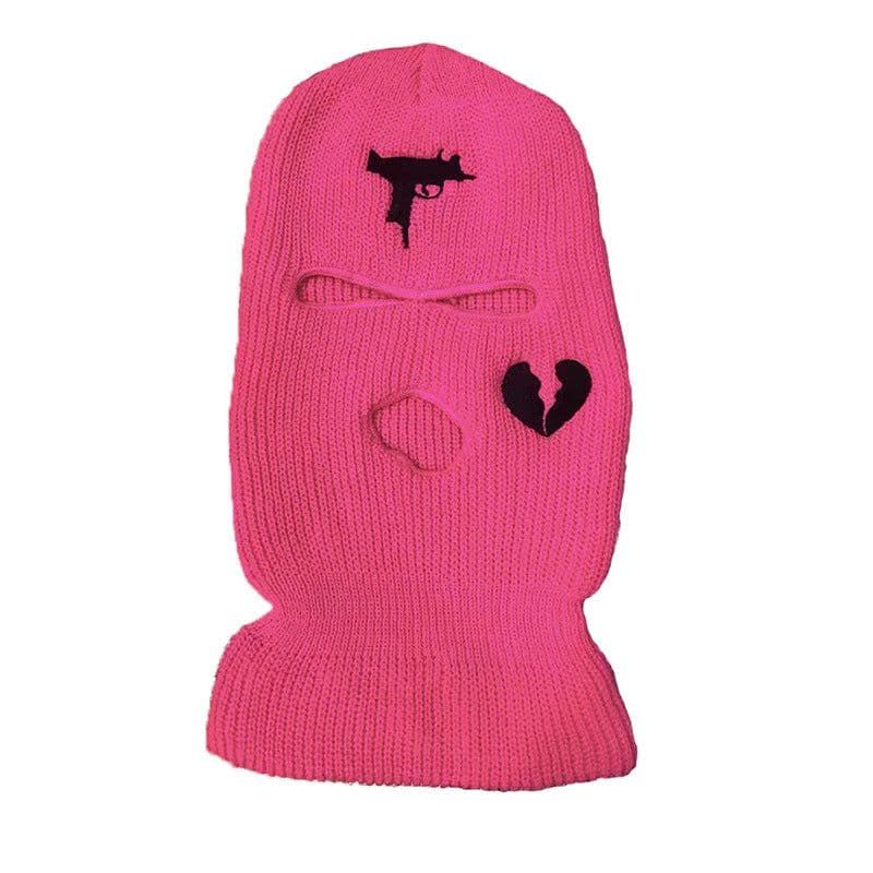 image-Cross-border foreign trade three-hole knitted cap embroidery pistol heart cracked acrylic ski mask ski mask manufacturer