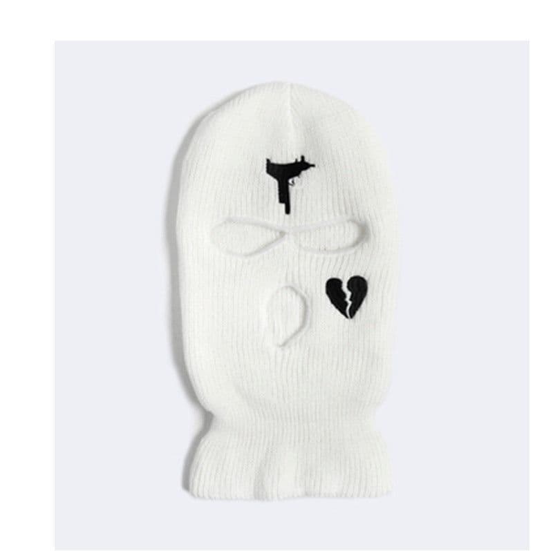 image-Cross-border foreign trade three-hole knitted cap embroidery pistol heart cracked acrylic ski mask ski mask manufacturer