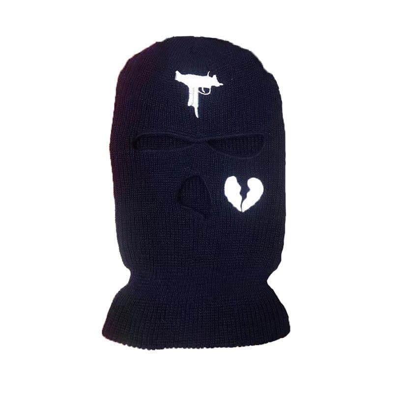 image-Cross-border foreign trade three-hole knitted cap embroidery pistol heart cracked acrylic ski mask ski mask manufacturer