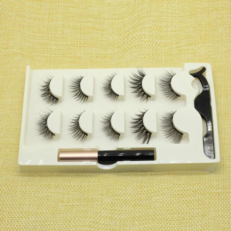 image-Cross-border Amazon magnet false eyelashes magnetic eyeliner 5 pairs of magnet eyelashes glue-free packaging can be ordered