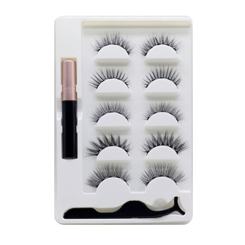 image-Cross-border Amazon magnet false eyelashes magnetic eyeliner 5 pairs of magnet eyelashes glue-free packaging can be ordered