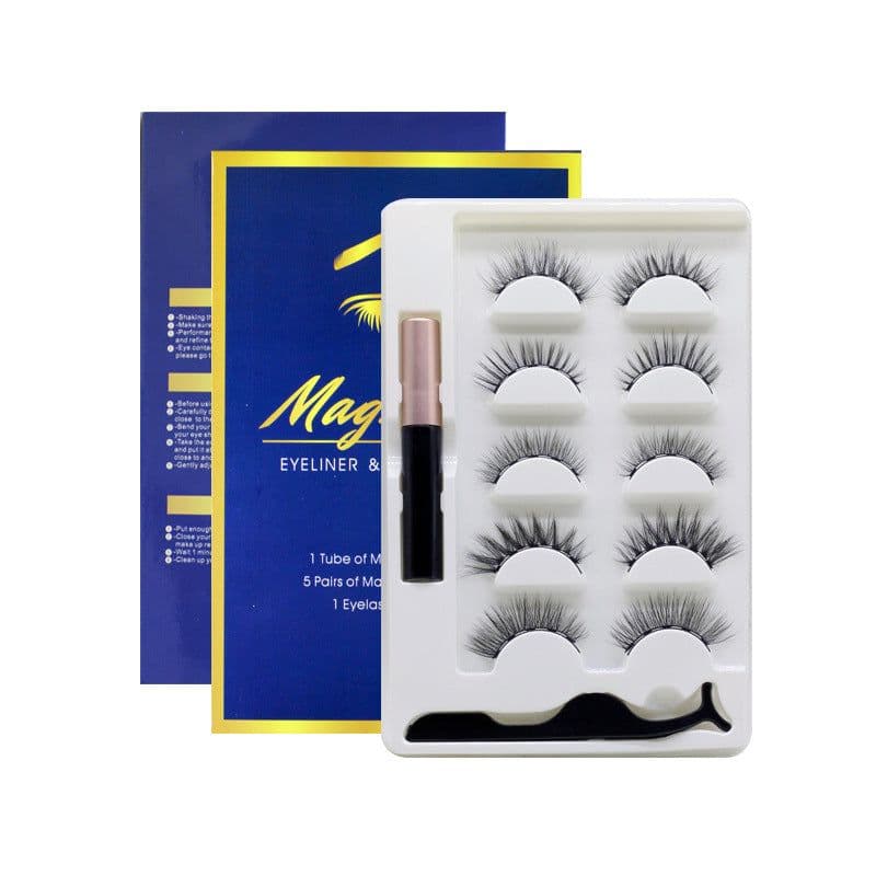 image-Cross-border Amazon magnet false eyelashes magnetic eyeliner 5 pairs of magnet eyelashes glue-free packaging can be ordered