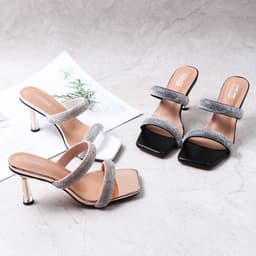image-Sandals and slippers women's summer 2022 fashion wear crystal stilettos all-match comfortable solid color word with rhinestone slippers