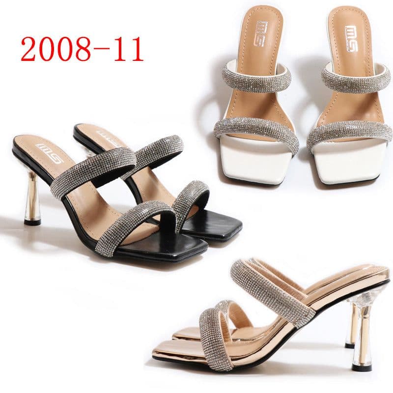 image-Sandals and slippers women's summer 2022 fashion wear crystal stilettos all-match comfortable solid color word with rhinestone slippers