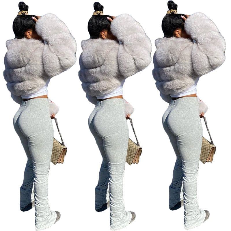 image-A1158 Cross-border exclusively for solid color sweater fabric mid-waist pleated slit micro-flare sweatpants