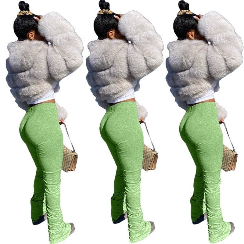 image-A1158 Cross-border exclusively for solid color sweater fabric mid-waist pleated slit micro-flare sweatpants