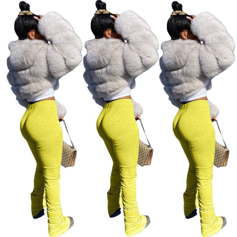image-A1158 Cross-border exclusively for solid color sweater fabric mid-waist pleated slit micro-flare sweatpants