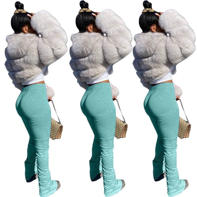 image-A1158 Cross-border exclusively for solid color sweater fabric mid-waist pleated slit micro-flare sweatpants