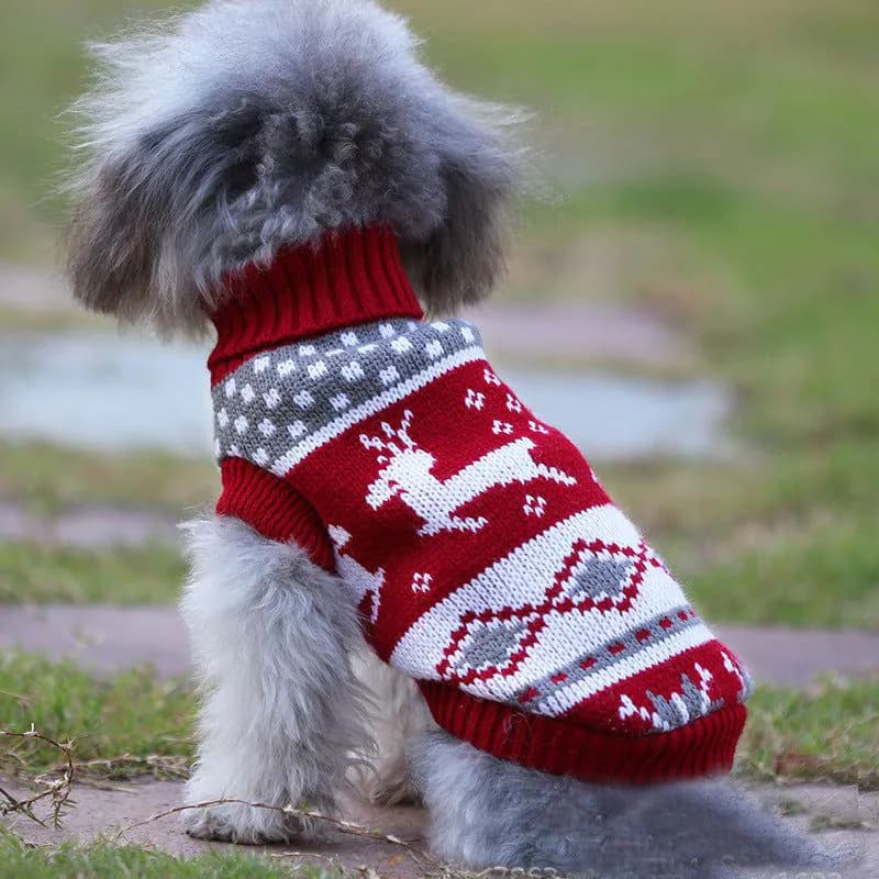 image-Christmas Reindeer Maple Snowflake Festive Pet Clothes Turtleneck Knit Sweater Dog Cat Costume Winter Coat