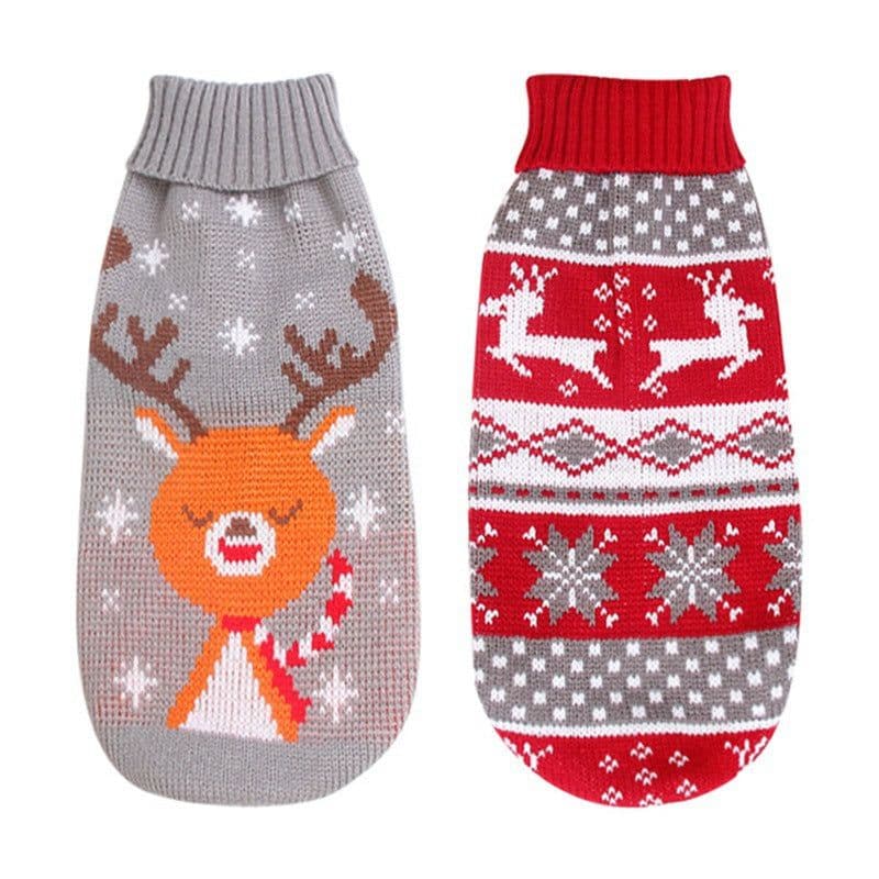 image-Christmas Reindeer Maple Snowflake Festive Pet Clothes Turtleneck Knit Sweater Dog Cat Costume Winter Coat