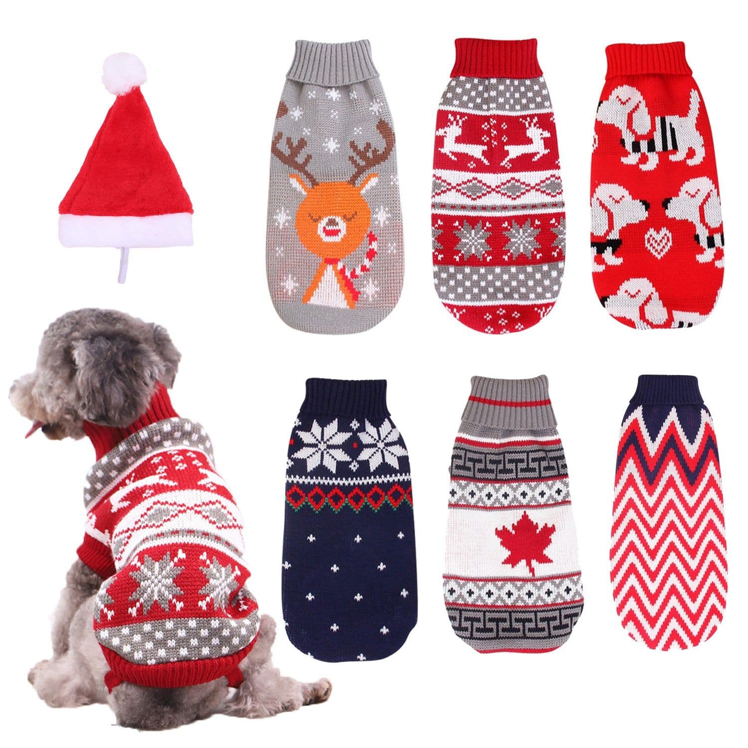 image-Christmas Reindeer Maple Snowflake Festive Pet Clothes Turtleneck Knit Sweater Dog Cat Costume Winter Coat